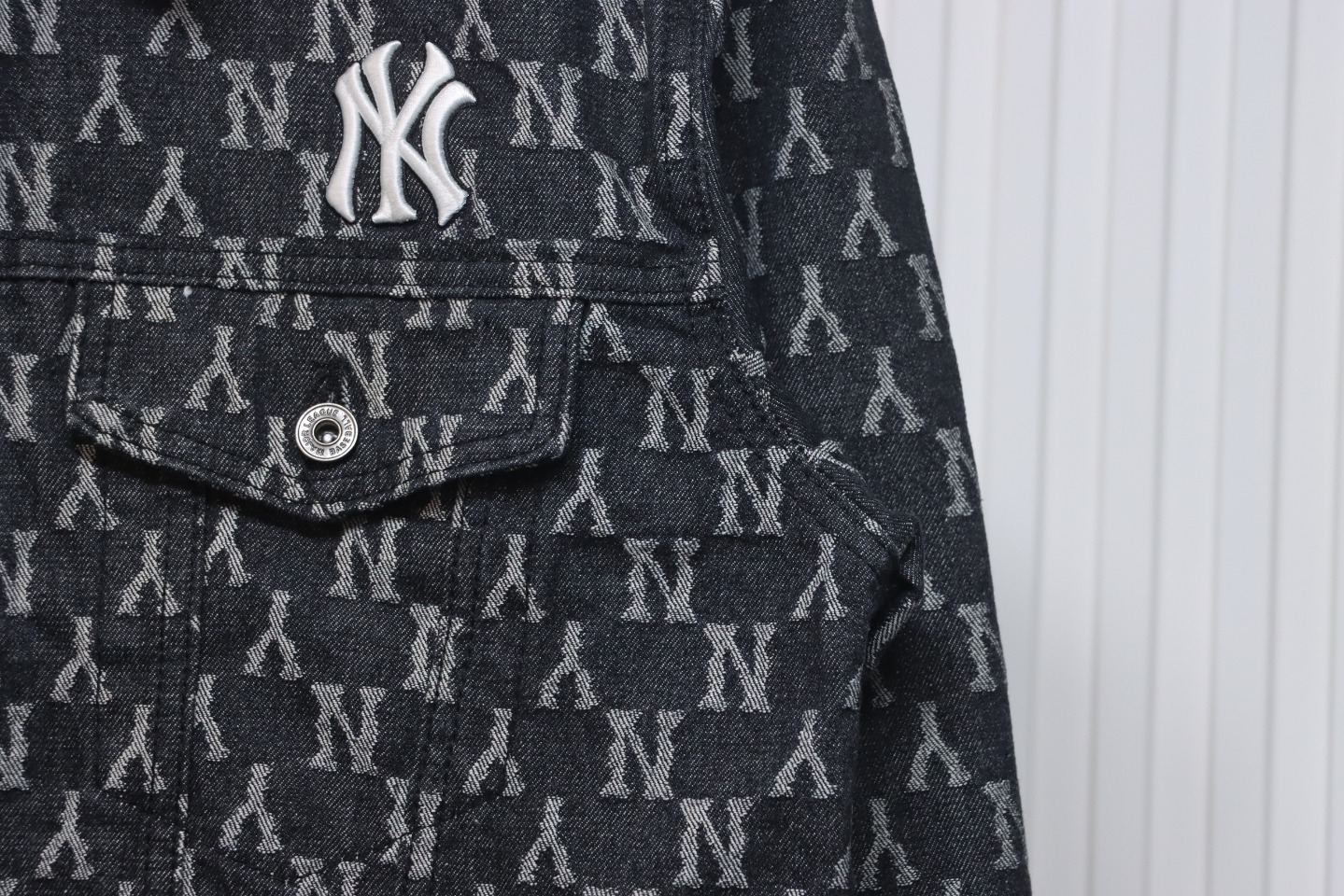 MLB Washed Denim Jacket with All Over Logo Black