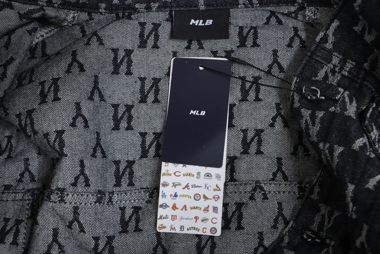 MLB Washed Denim Jacket with All Over Logo Black