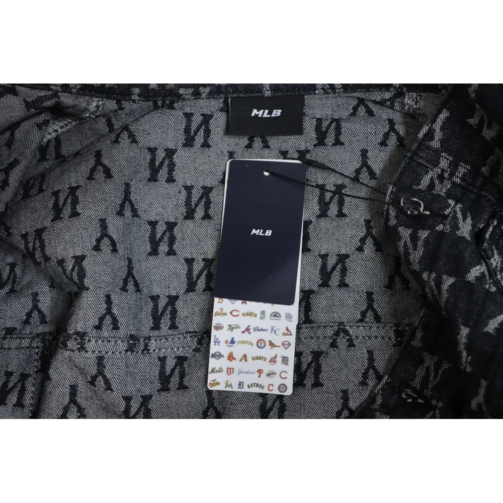 MLB Washed Denim Jacket with All Over Logo Black