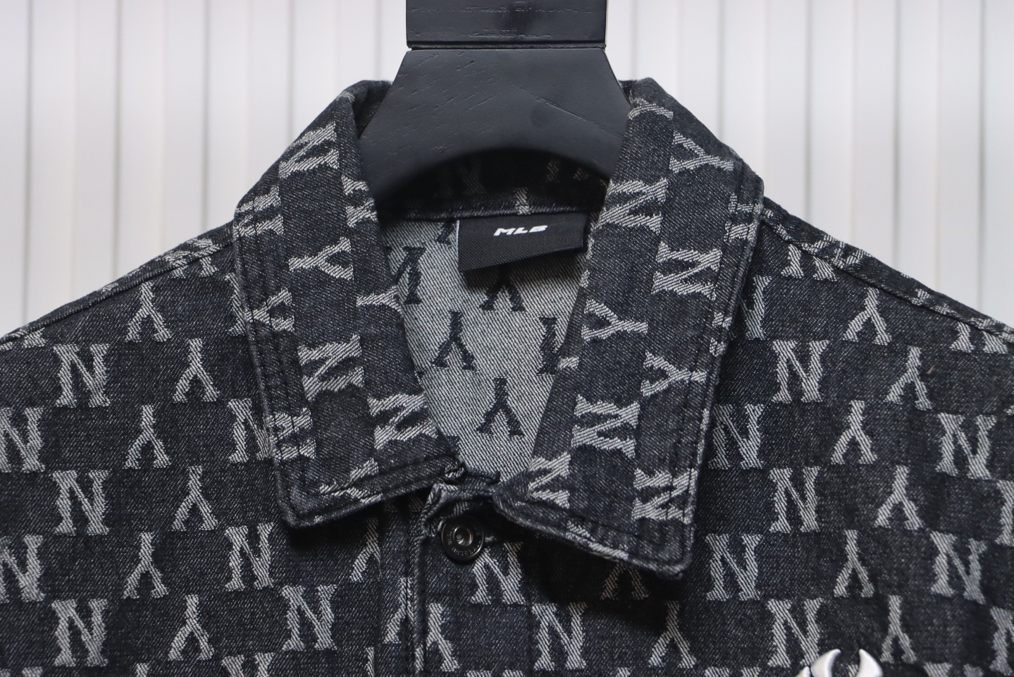 MLB Washed Denim Jacket with All Over Logo Black