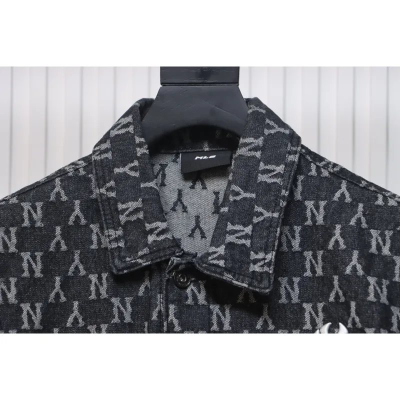 MLB Washed Denim Jacket with All Over Logo Black