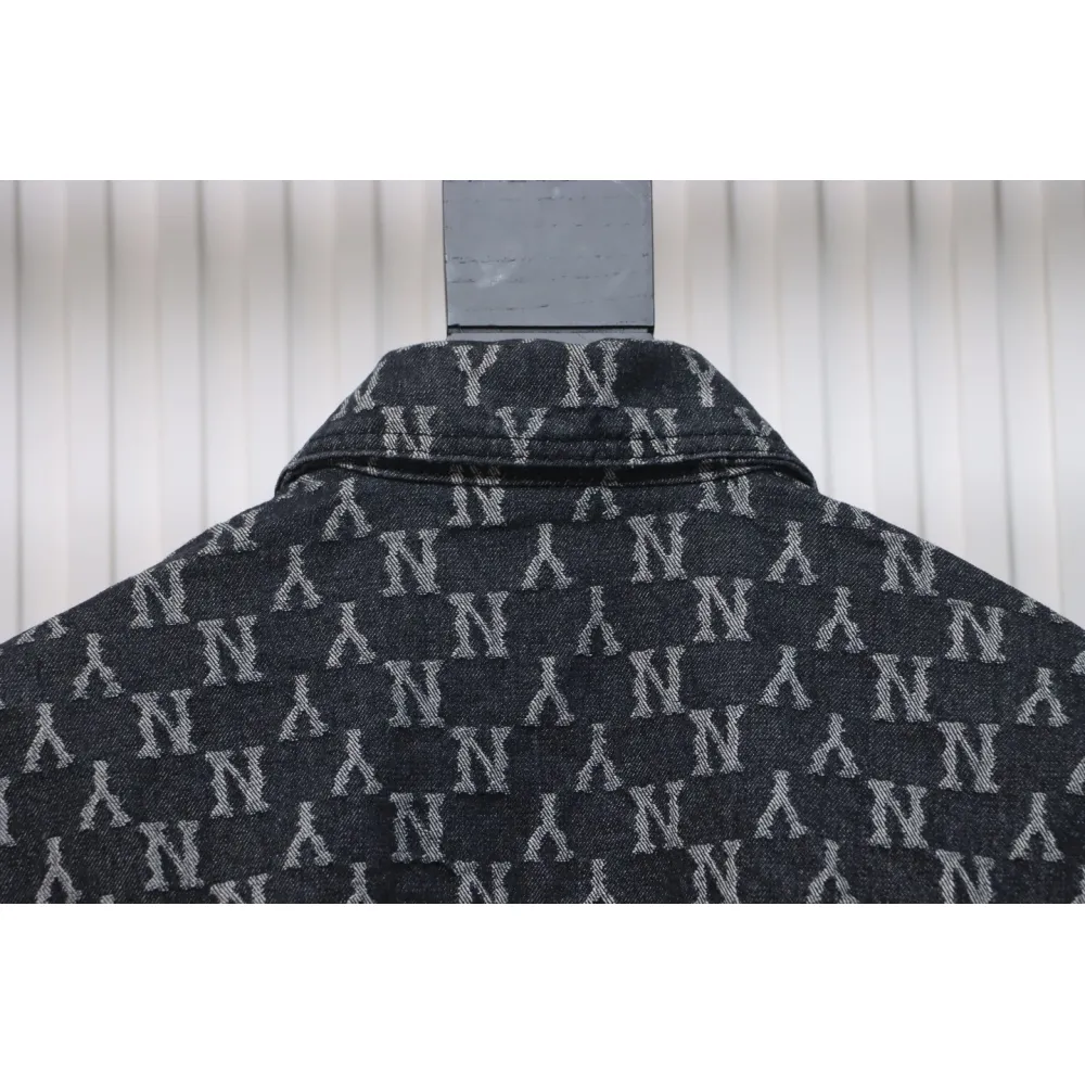 MLB Washed Denim Jacket with All Over Logo Black