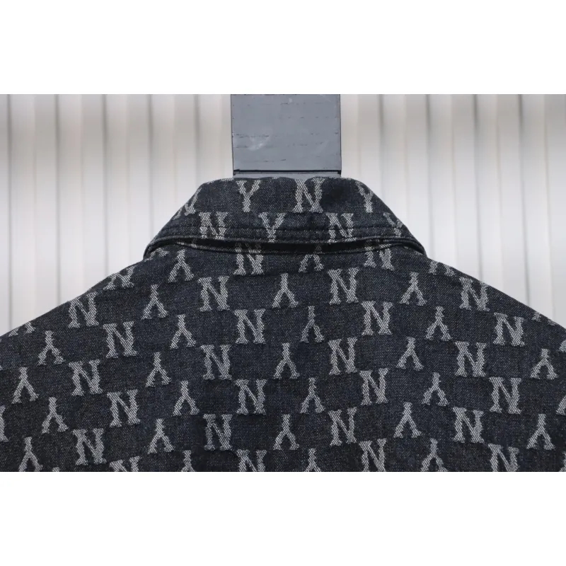 MLB Washed Denim Jacket with All Over Logo Black