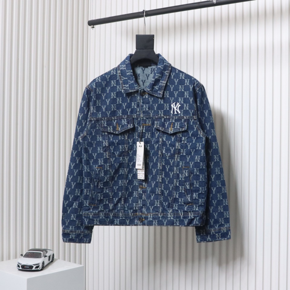 MLB Washed Denim Jacket with All Over Logo Blue