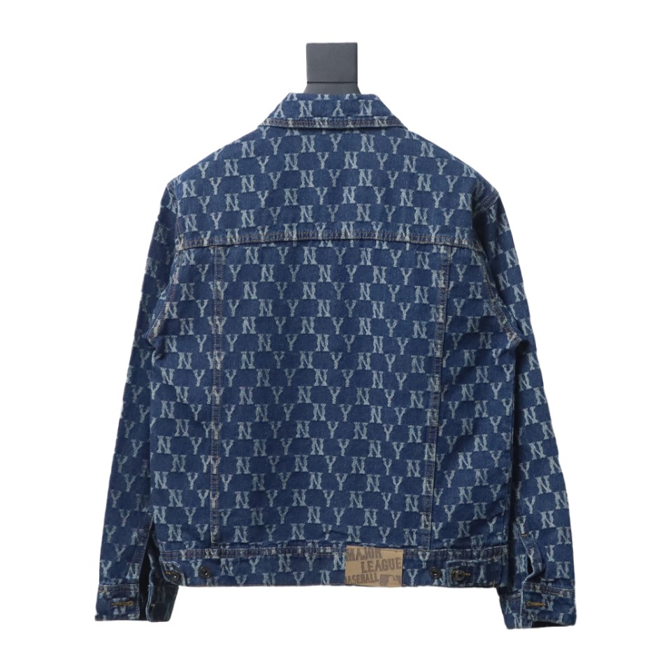 MLB Washed Denim Jacket with All Over Logo Blue
