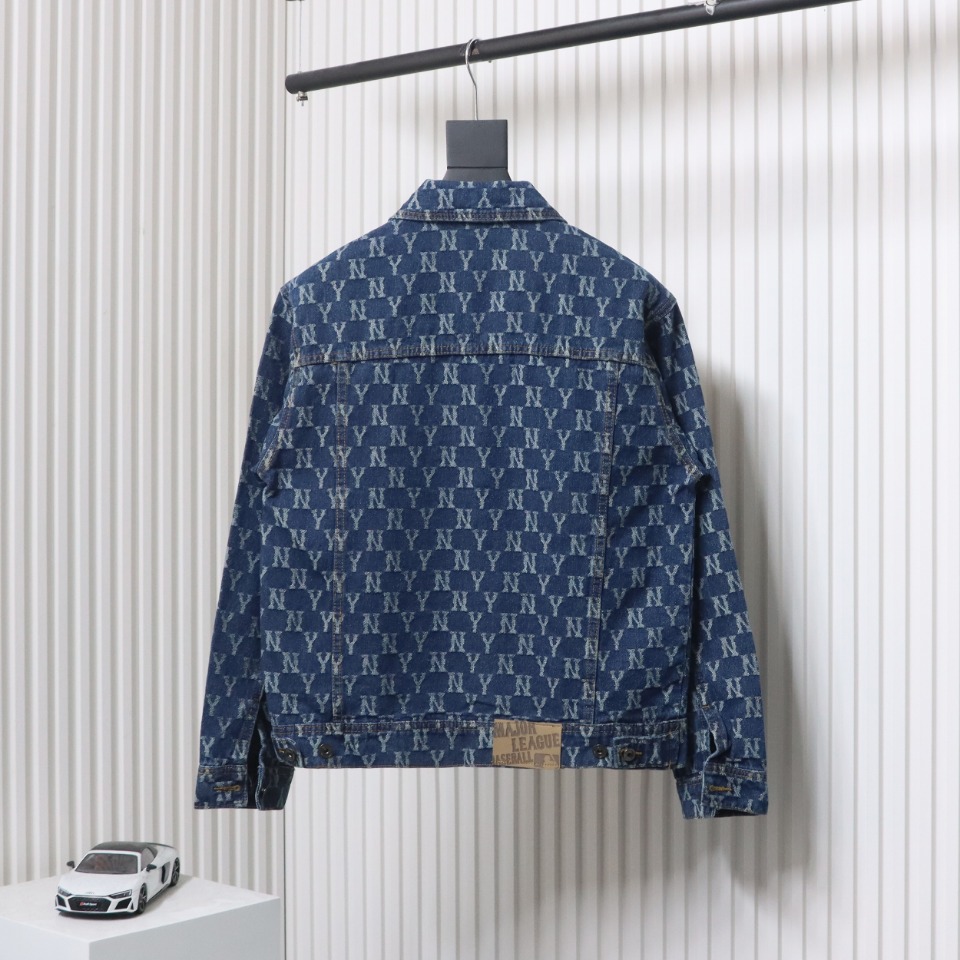 MLB Washed Denim Jacket with All Over Logo Blue