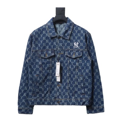 MLB Washed Denim Jacket with All Over Logo Blue 01