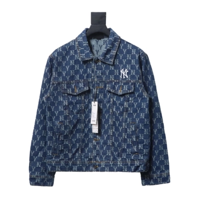 MLB Washed Denim Jacket with All Over Logo Blue 01