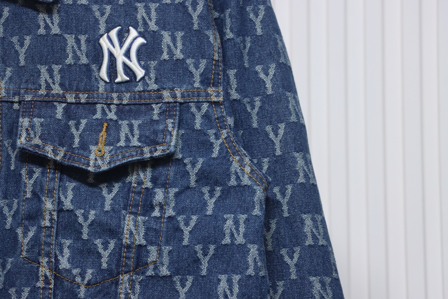 MLB Washed Denim Jacket with All Over Logo Blue