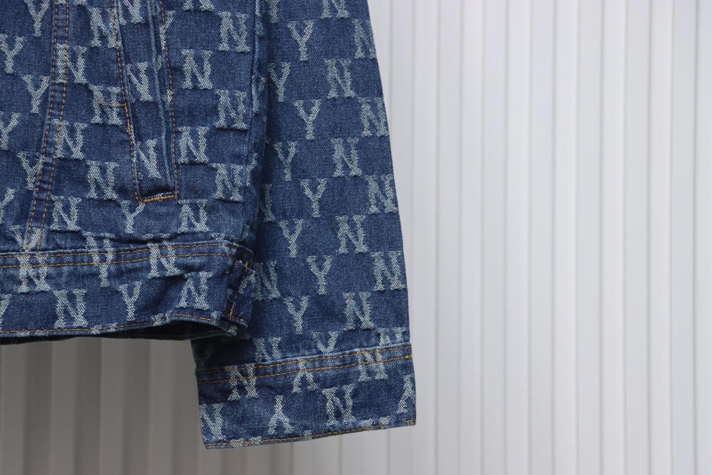 MLB Washed Denim Jacket with All Over Logo Blue