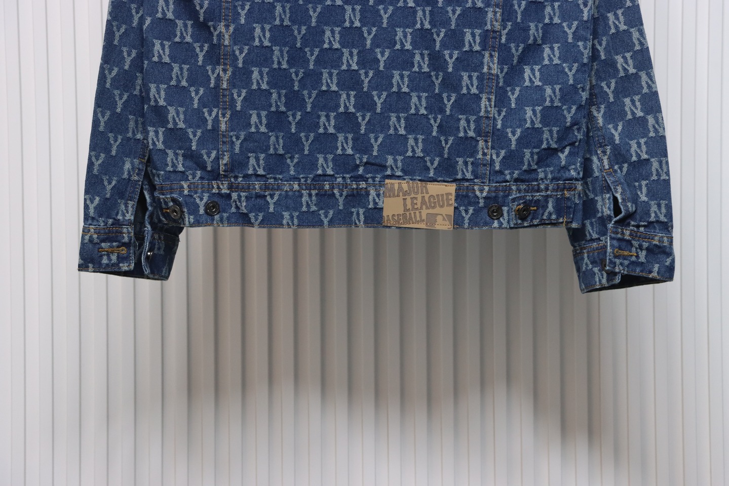 MLB Washed Denim Jacket with All Over Logo Blue