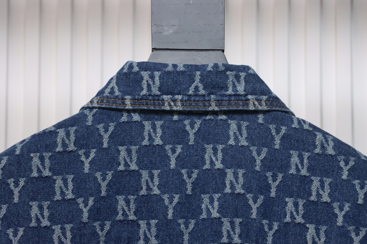 MLB Washed Denim Jacket with All Over Logo Blue