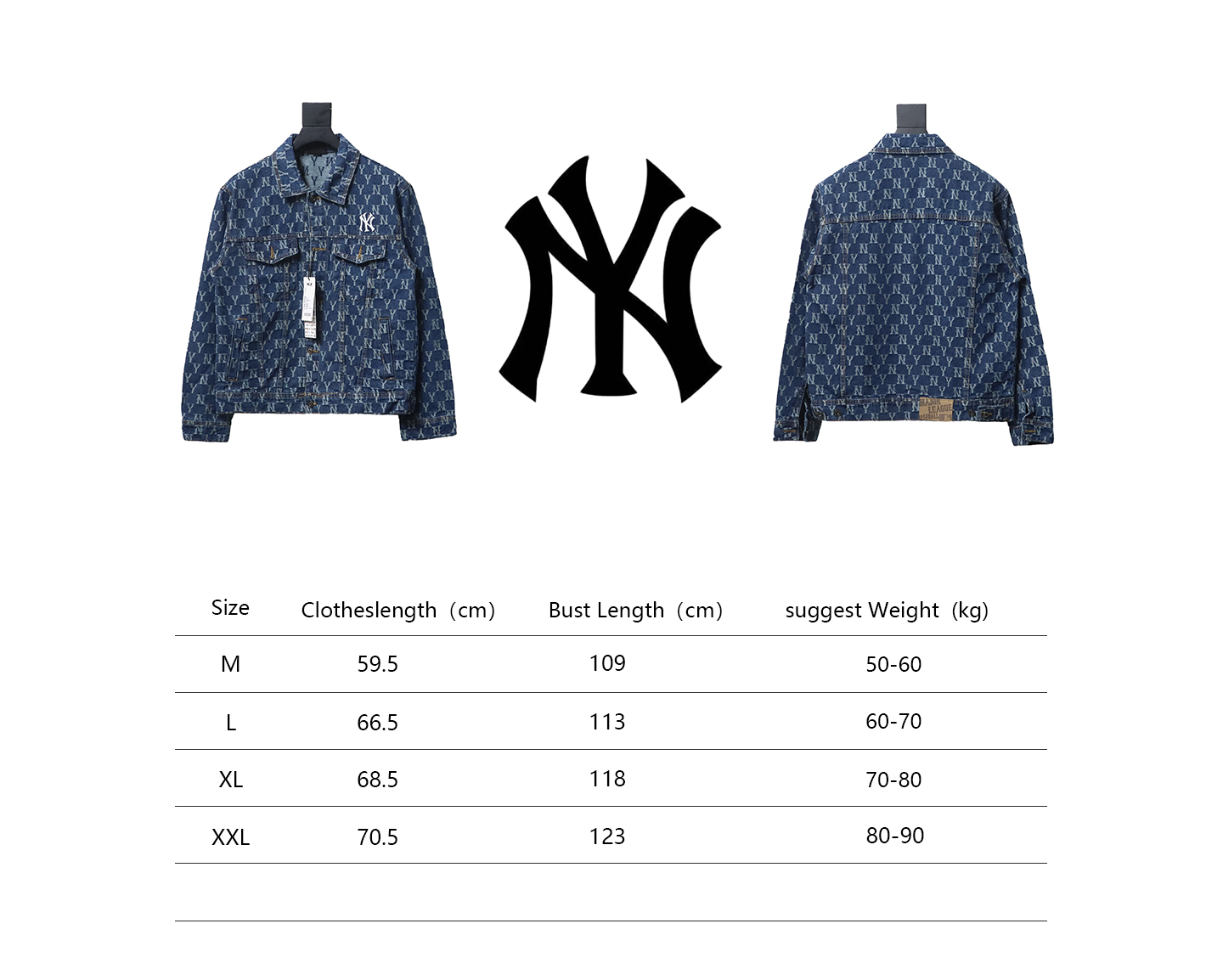 MLB Washed Denim Jacket with All Over Logo Blue
