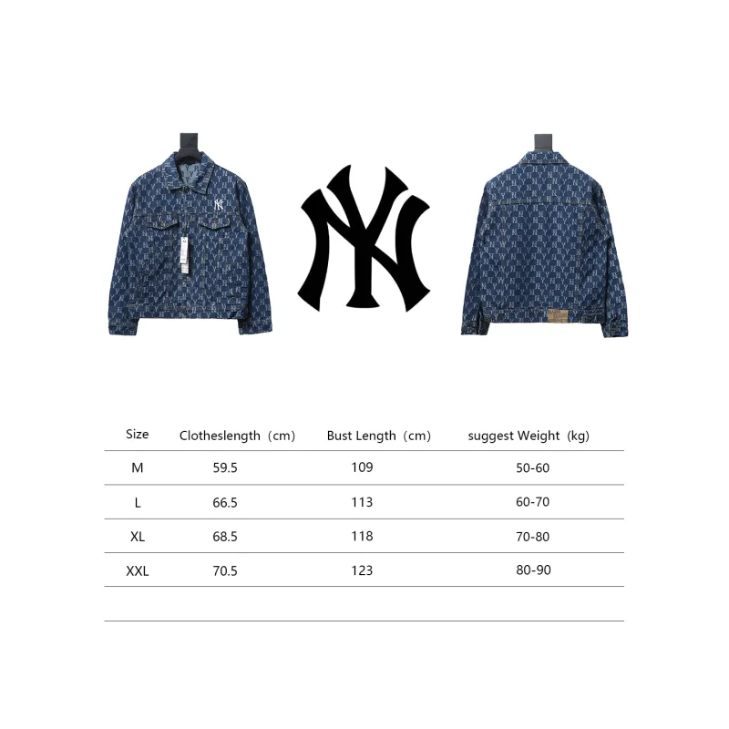 MLB Washed Denim Jacket with All Over Logo Blue