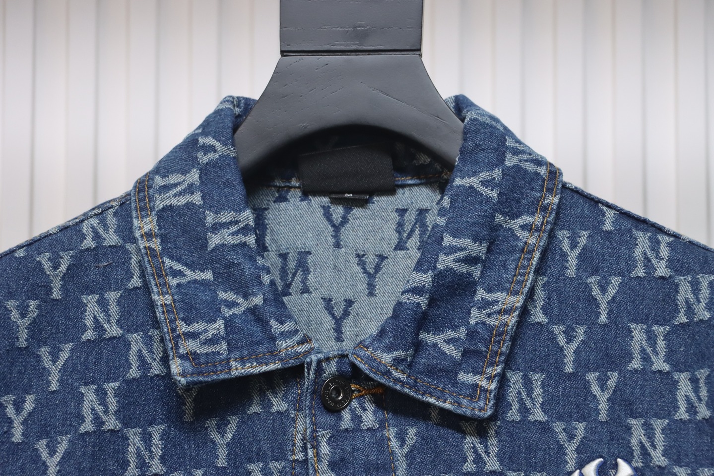 MLB Washed Denim Jacket with All Over Logo Blue