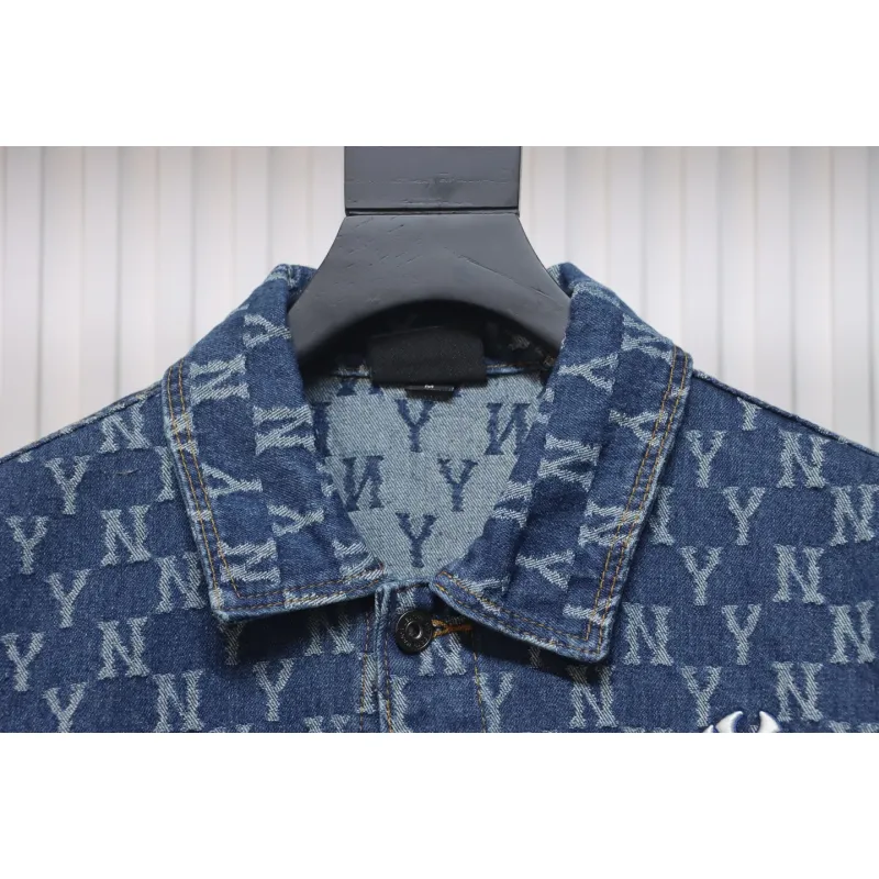 MLB Washed Denim Jacket with All Over Logo Blue