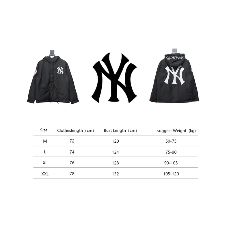 MLB x Supreme 24FW Co-Branded Hooded Zip-Up Jacket Black
