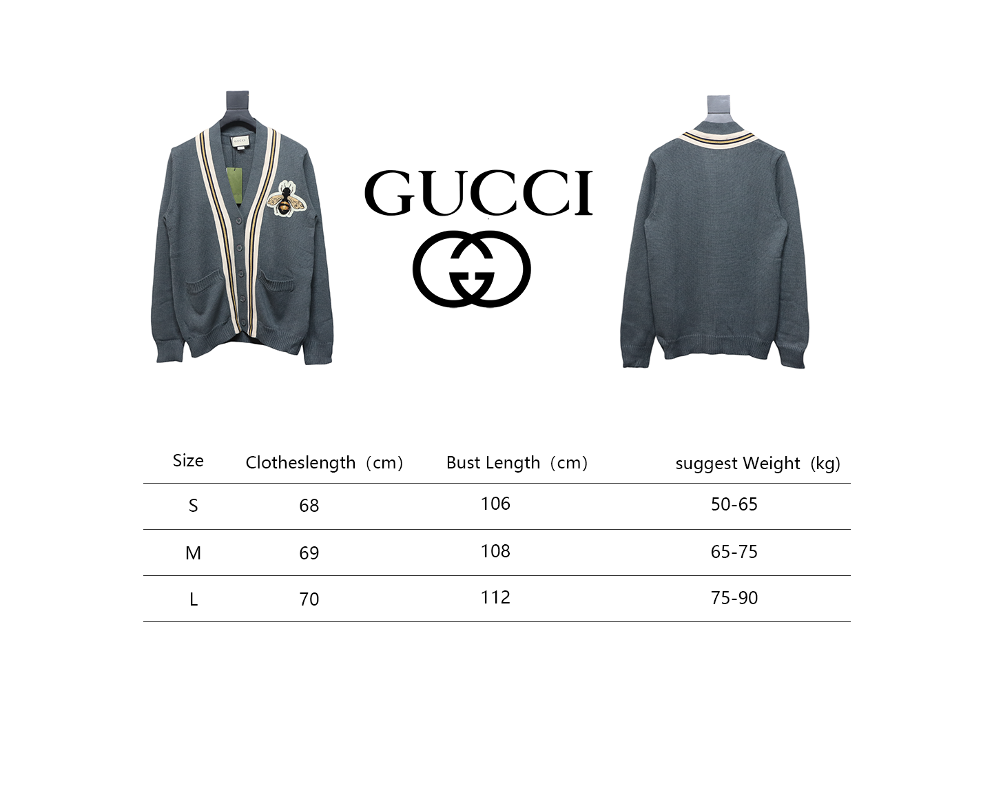 Gucci 22ss Bee Knit Cardigan Jacket Grey
