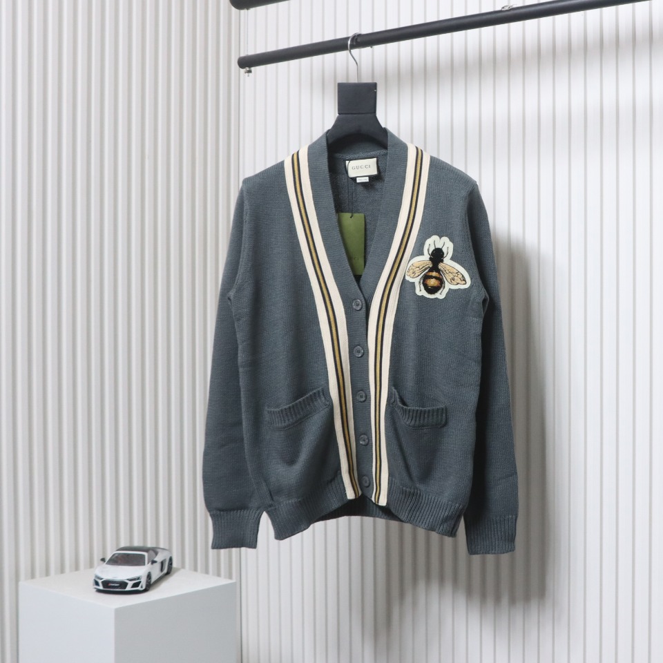 Gucci 22ss Bee Knit Cardigan Jacket Grey