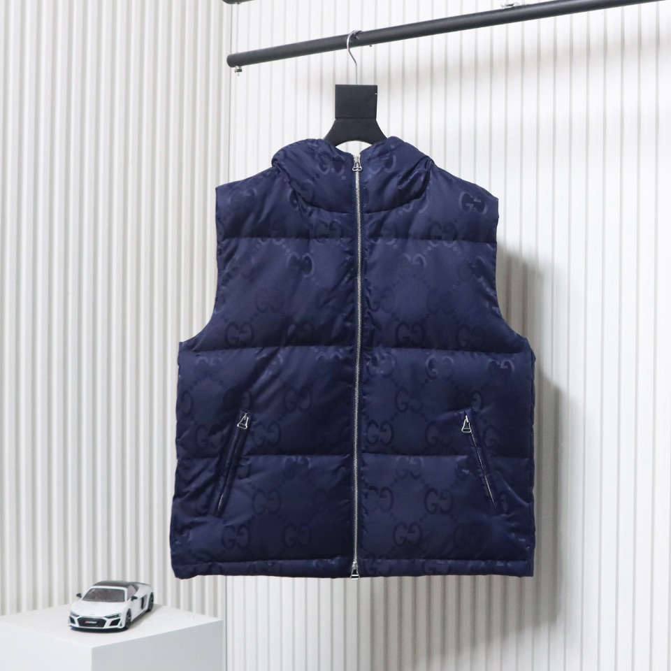 Gucci 23FW Big GG Obscure Jacquard Down Vest Blue