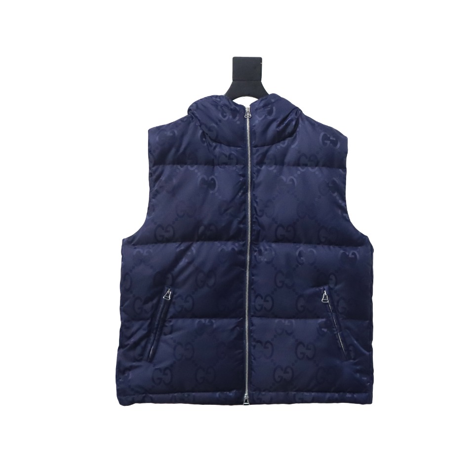 Gucci 23FW Big GG Obscure Jacquard Down Vest Blue
