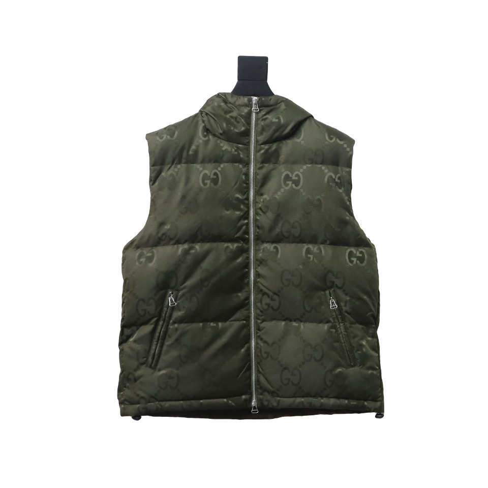 Gucci 23FW Big GG Obscure Jacquard Down Vest Green