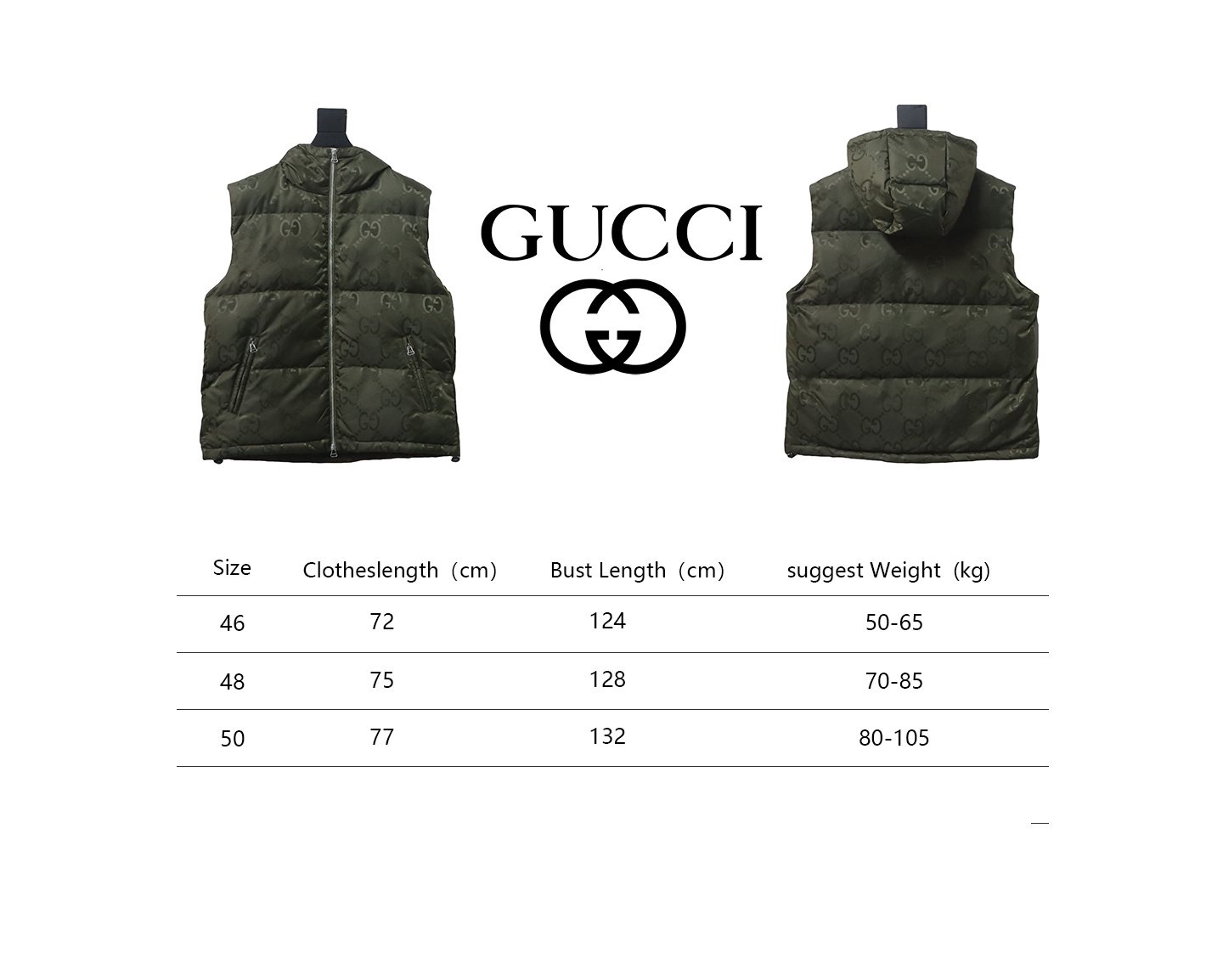 Gucci 23FW Big GG Obscure Jacquard Down Vest Green
