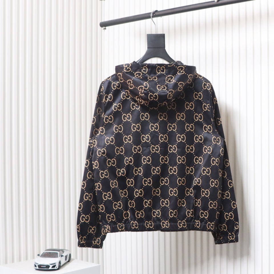 Gucci 24Fw All Over Jacquard Double G Woven Hooded Jacket Brown