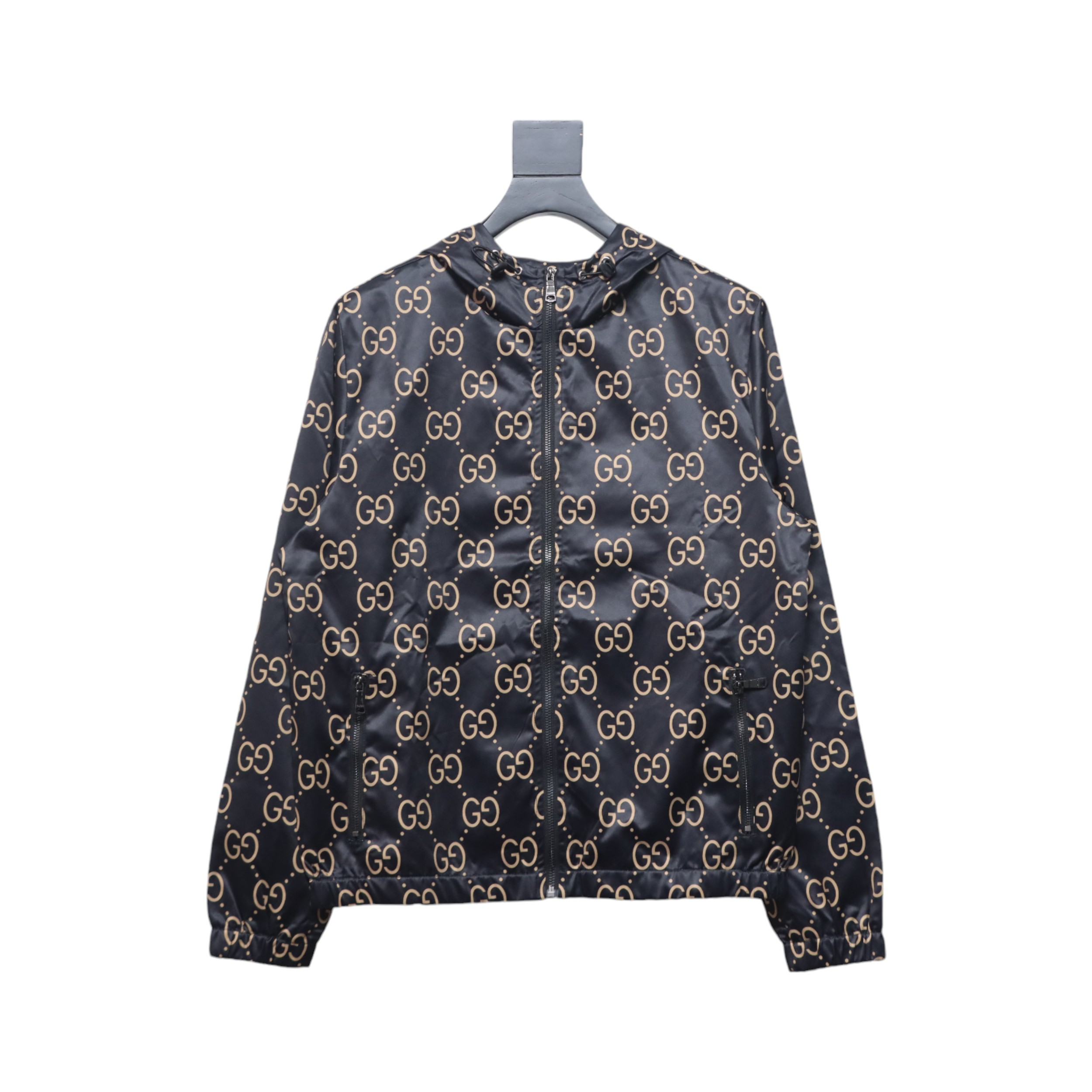 Gucci 24Fw All Over Jacquard Double G Woven Hooded Jacket Brown
