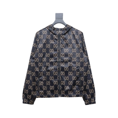 Gucci 24Fw All Over Jacquard Double G Woven Hooded Jacket Brown 01