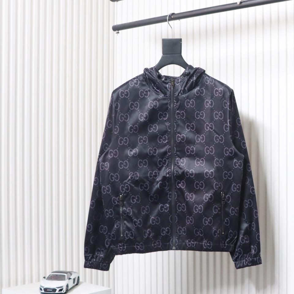 Gucci 24Fw All Over Jacquard Double G Woven Hooded Jacket Dark Purple