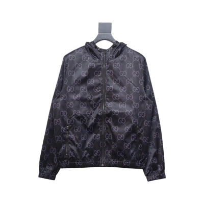 Gucci 24Fw All Over Jacquard Double G Woven Hooded Jacket Dark Purple 01