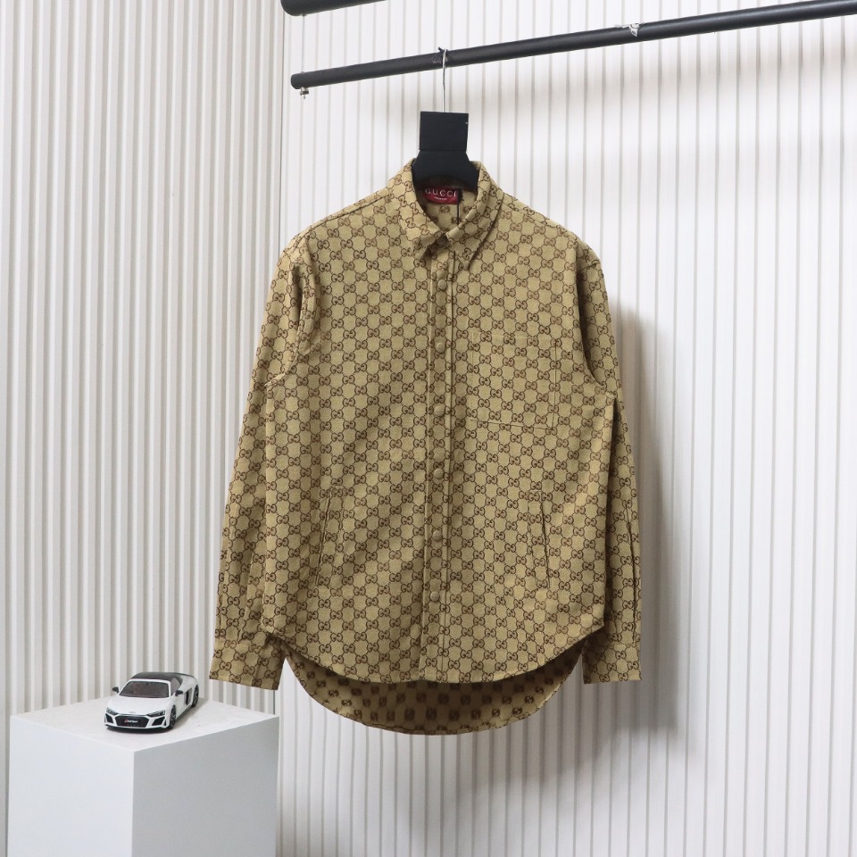 Gucci 24Fw Double G Jacquard Pocket Shirt Jacket Brown