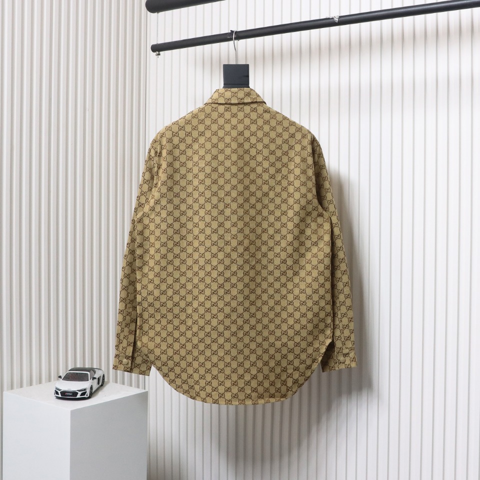 Gucci 24Fw Double G Jacquard Pocket Shirt Jacket Brown