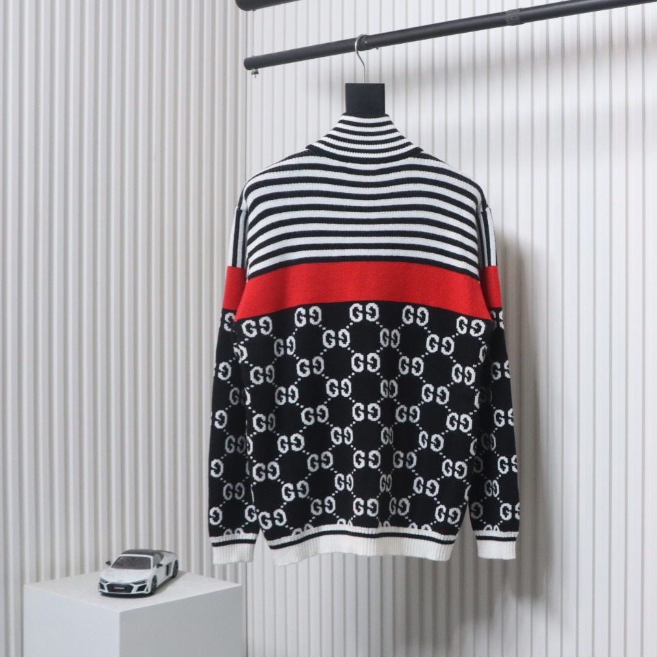 Gucci 24Fw Double G Jacquard Striped Zip-Up Sweater Jacket