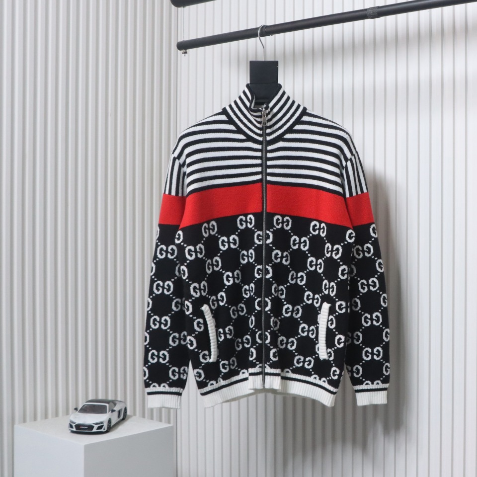Gucci 24Fw Double G Jacquard Striped Zip-Up Sweater Jacket