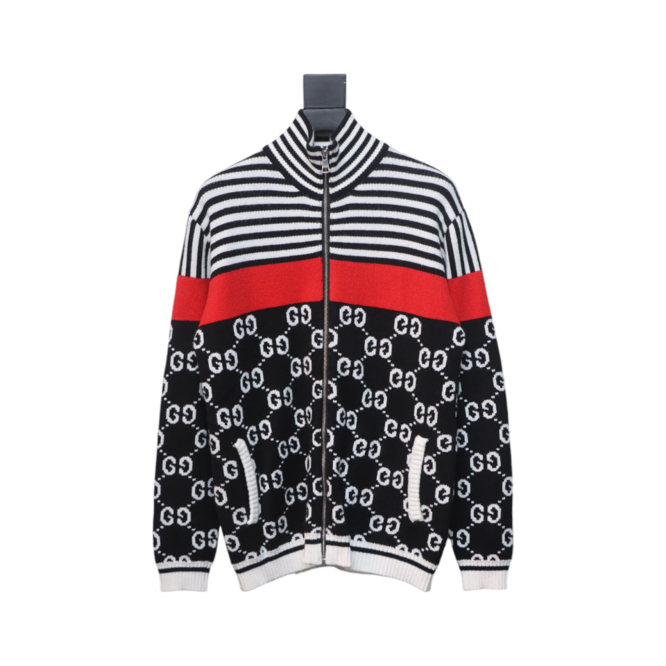 Gucci 24Fw Double G Jacquard Striped Zip-Up Sweater Jacket