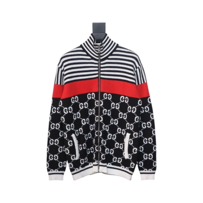 Gucci 24Fw Double G Jacquard Striped Zip-Up Sweater Jacket 01