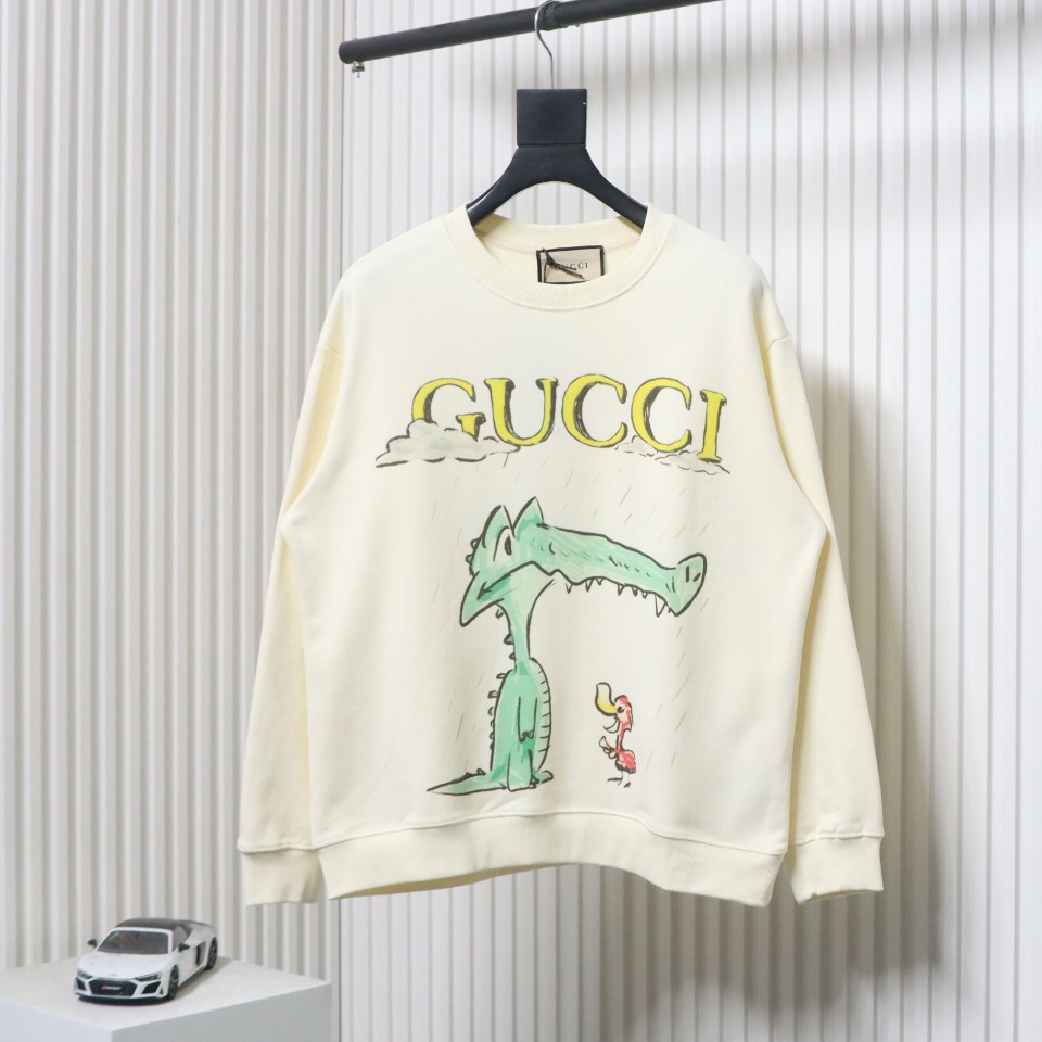 Gucci 24Fw Funny Cartoon Series Printed Round Neck Sweatshirt Cartoon Crocodile