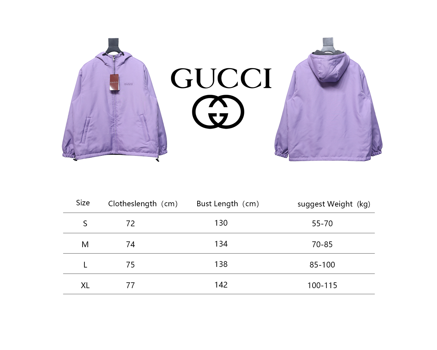 Gucci 24Fw G Letter Gray Purple Double-Sided Hooded Jacket