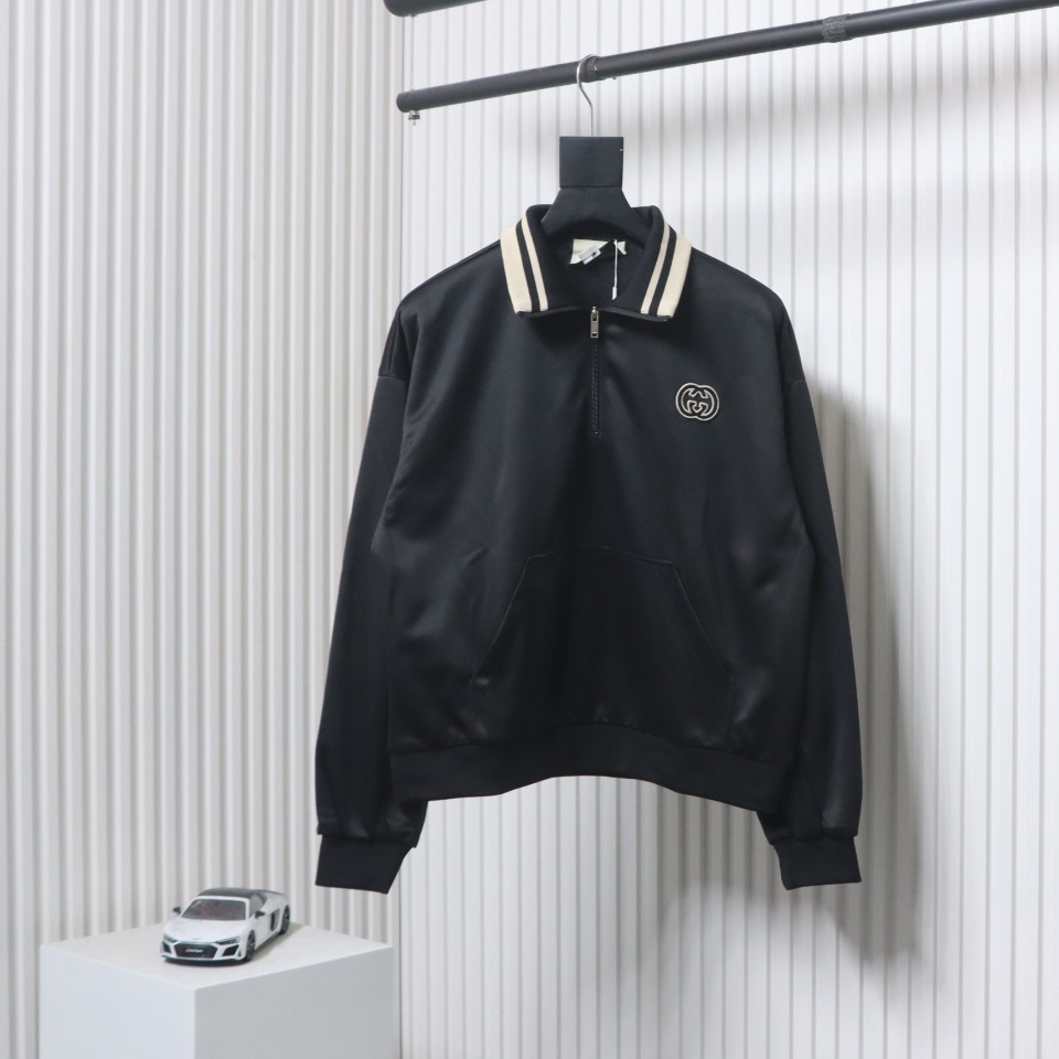 Gucci 24FW Hollow Double G Embroidery Half Zip School Uniform Jacket