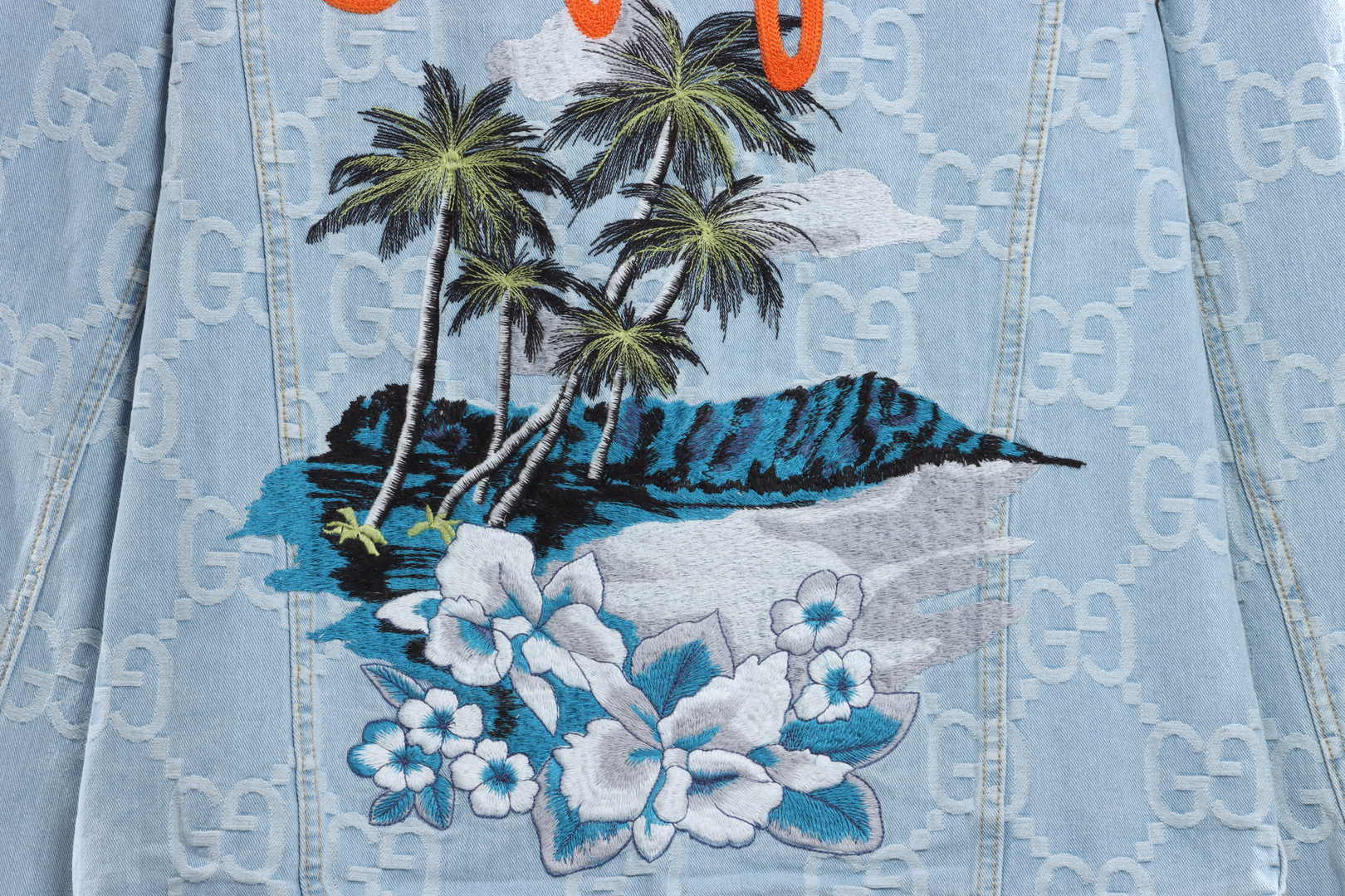 Gucci Coconut Tree Embroidered Denim Jacket