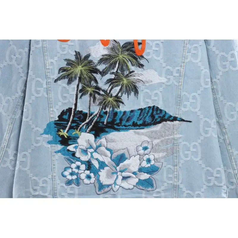 Gucci Coconut Tree Embroidered Denim Jacket