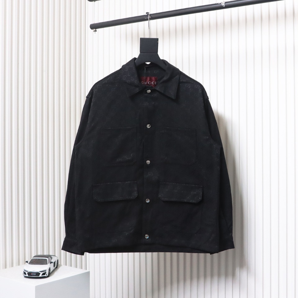 Gucci Double G All Over Print Multi-Pocket Lapel Jacket Black