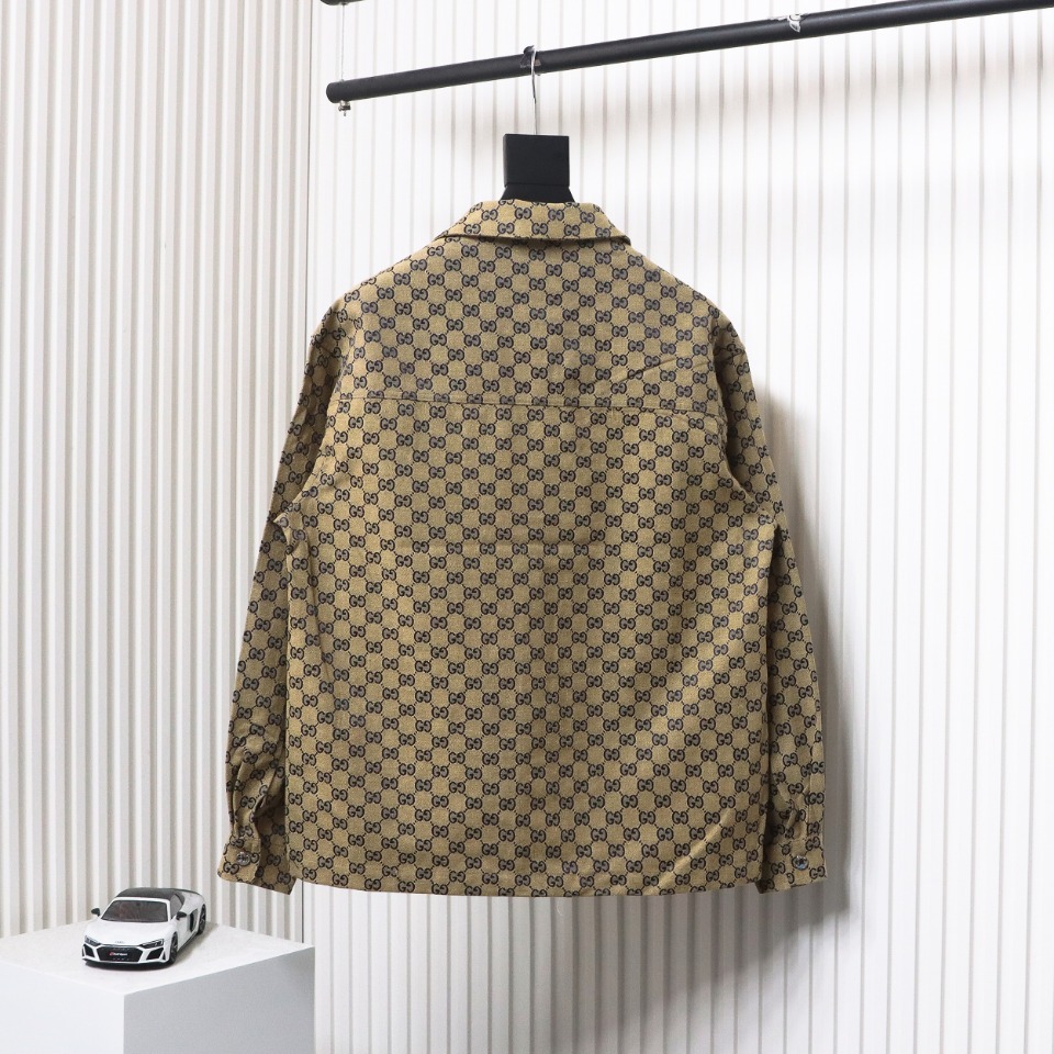 Gucci Double G All Over Print Multi-Pocket Lapel Jacket Brown