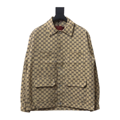 Gucci Double G All Over Print Multi-Pocket Lapel Jacket Brown 01