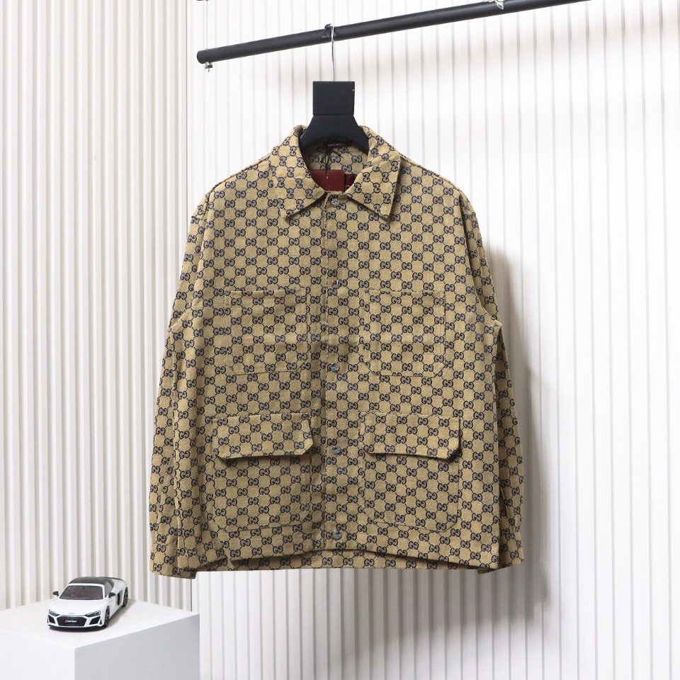 Gucci Double G All Over Print Multi-Pocket Lapel Jacket Brown