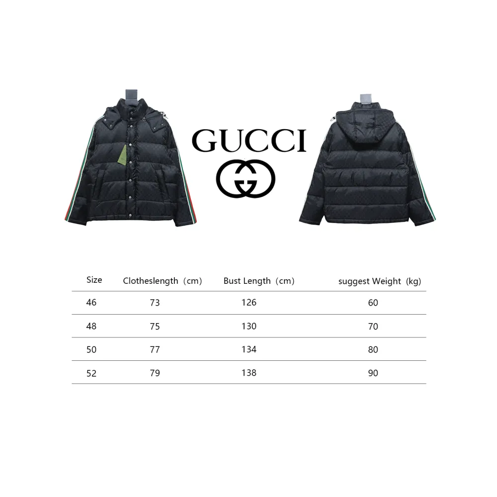 Gucci Full-Print Dark Pattern Jacquard Red And Green Ribbon Down Jacket