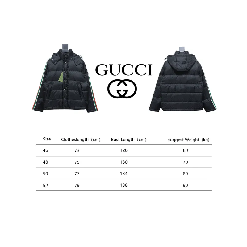 Gucci Full-Print Dark Pattern Jacquard Red And Green Ribbon Down Jacket