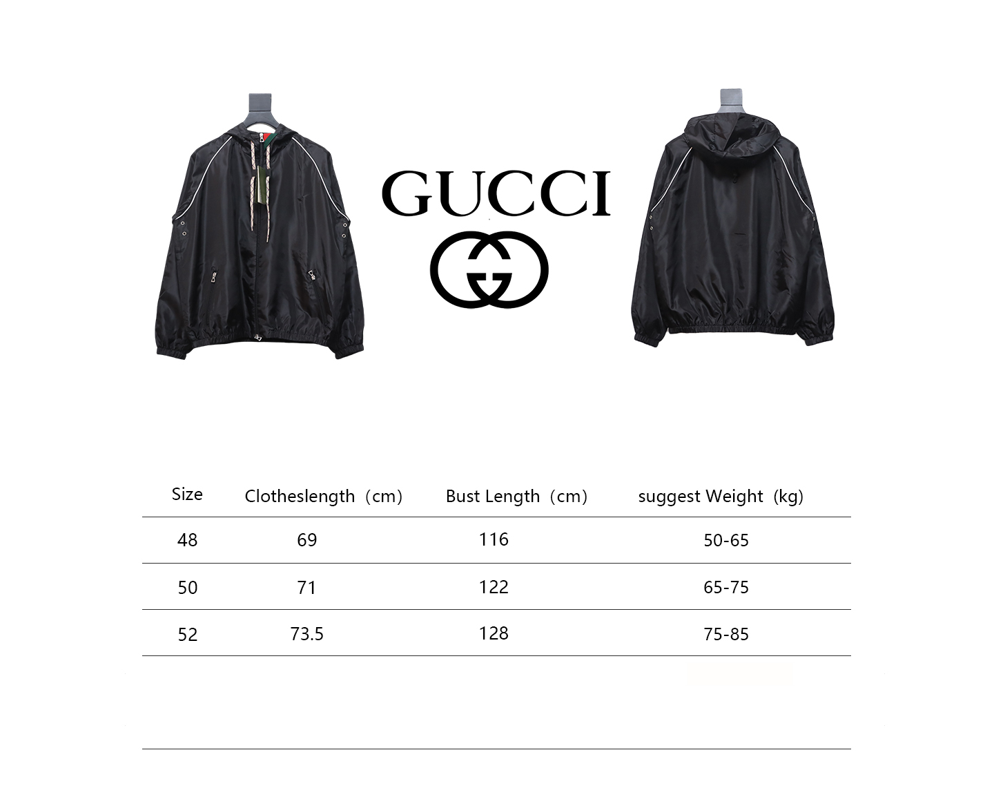 Gucci Line Design Zipper Pocket Hooded Windbreaker Jacket Black